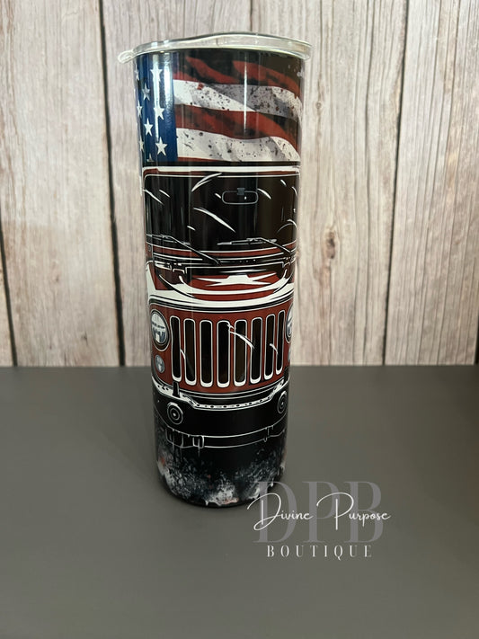 Patriotic Flag Jeep Tumbler