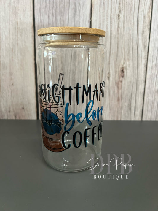 Nightmare before Coffee Glass Tumbler