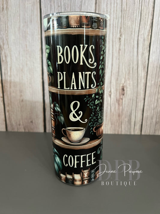 Books, Plants, and Coffee Tumbler